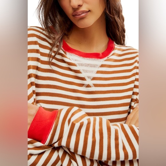 FREE PEOPLE Classic Striped Crew in Coffee Combo M - Picture 3 of 6